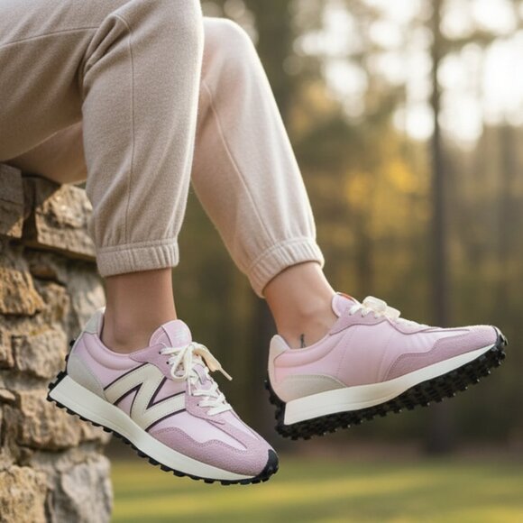 New Balance 327 Women's Sneakers Shoes ~Various Sizes~ Sugar Rose / Deep Plum - Picture 2 of 8